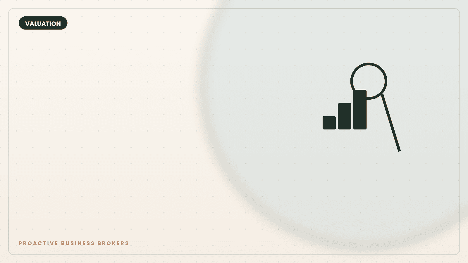 Magnifying glass over a bar chart icon representing business valuation